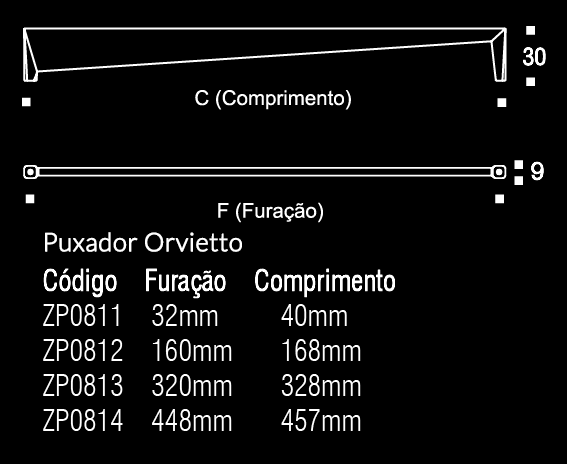 ORVIETTO PULL Centers 17 5-8" Chrome Centers 17 5-8" Black